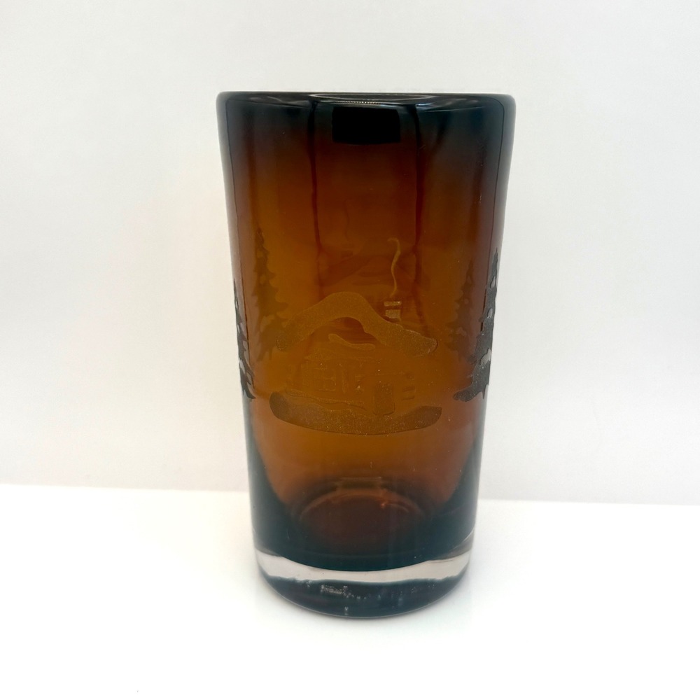 Vintage‎ Home Studio Woodland Amber Glass Tumbler 16 Oz Cabin Pine Trees